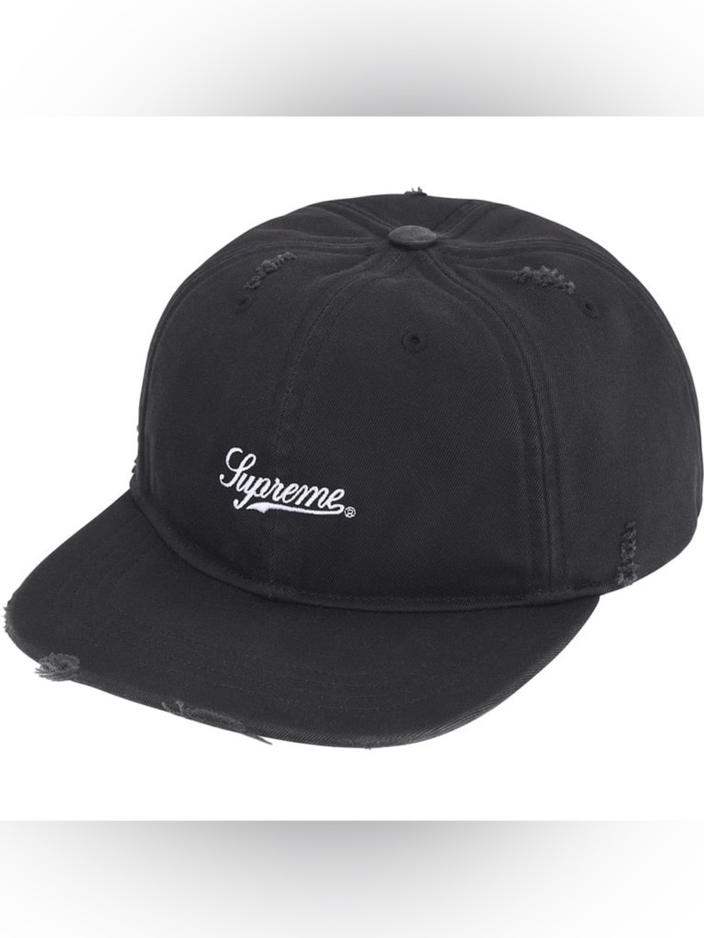 Supreme Distressed Script Logo 6-Panel Hat 'Black' FW25 Heavy Cotton Chino Twill